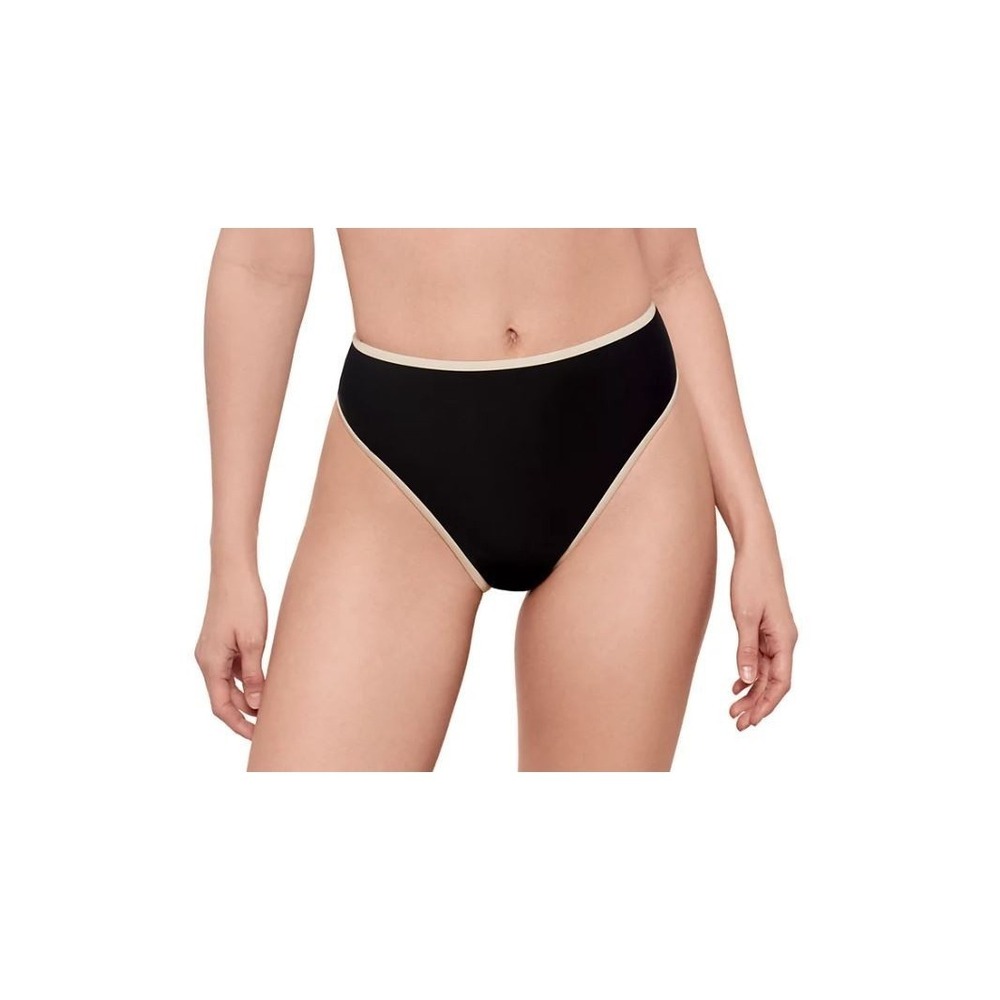 Salt & Cove Juniors High-Waist Bikini‎ Bottoms in Black/Cream Trim Small